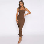 Women's Hip Skirt Split Solid Color Slim Dress Beautilu
