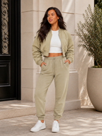 Women's Cropped Bomber Jacket Coat Oversized Long Sleeve Top Casual Vintage Streetwear Outerwear Casual Daily Wear Lady Outfit Landveld Originals