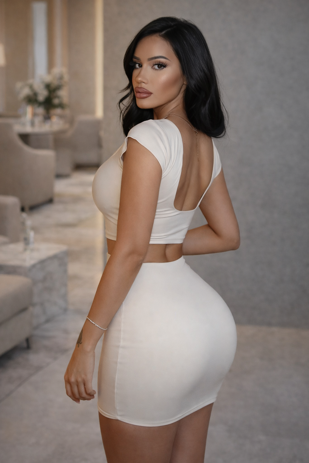 Women's round neck short sleeved top tight fitting hip hugging skirt two-piece set Landveld Originals