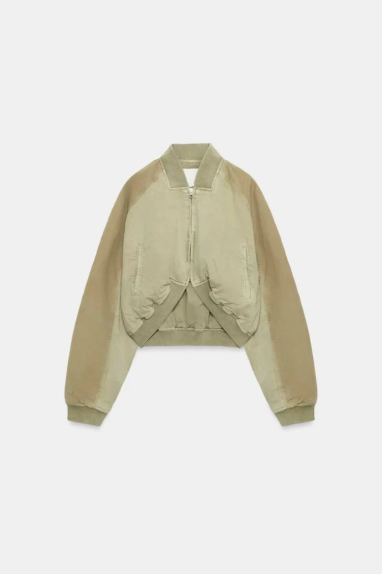 Women's Cropped Bomber Jacket Coat Oversized Long Sleeve Top Casual Vintage Streetwear Outerwear Casual Daily Wear Lady Outfit Landveld Originals