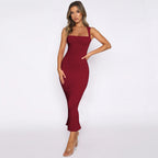 Women's Hip Skirt Split Solid Color Slim Dress Beautilu