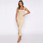 Women's Hip Skirt Split Solid Color Slim Dress Beautilu