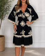 European And American Fashion V-neck Printing Dress Beautilu