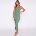 Women's Hip Skirt Split Solid Color Slim Dress Beautilu